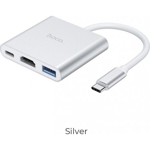 USB 3.1 Type C HUB To Hdmi-USB 3.0-Type C Silver 0.15m Hoco HB14 USB 3.1 Type C HUB To Hdmi-USB 3.0-Type C Silver 0.15m Hoco HB14