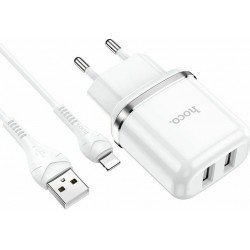 Power Supply Dual Charger AC 5V 2.4Am White 10.5W Hoco N4 Lightning Τροφοδοτικό Πρίζας 