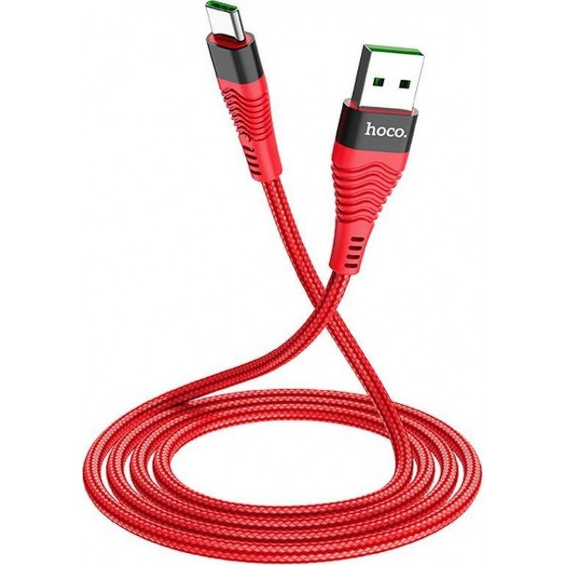 USB A 2.0 Cable Male To Type C Male Red 1.2m Fast Charging 5A Καλώδιο Φόρτισης Hoco U53
