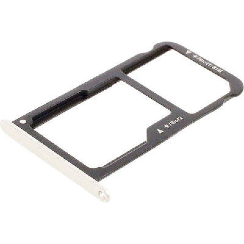Βάση Κάρτας Διπλή Ασημί Huawei P10 Lite Sim Tray Silver