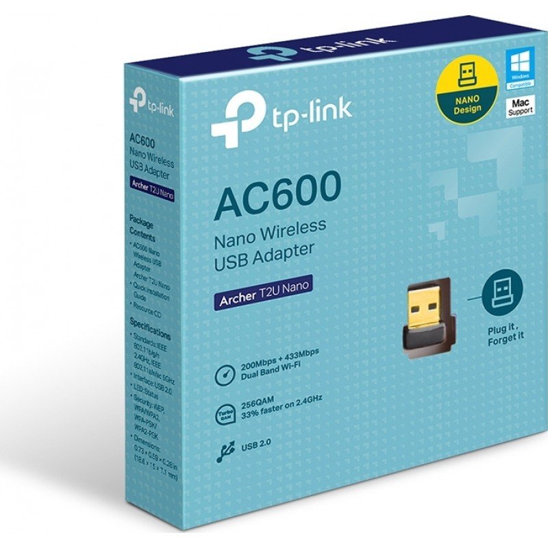 Wireless N USB 2.0 TP-Link ArcherT2U Nano Adapter WiFi 2.4-5Ghz 600Mbps Ασύρματη Κάρτα δικτύου 802.11Ν Wireless N USB 2.0 TP-Link ArcherT2U Nano Adapter WiFi 2.4-5Ghz 600Mbps Ασύρματη Κάρτα δικτύου 802.11Ν