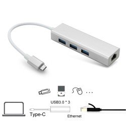 USB 3.1 Type C HUB 3 Port USB 3.0 & Ethernet 10/100 White 0.15m USB 3.1 Type C HUB 3 Port USB 3.0 & Ethernet 10/100 White 0.15m