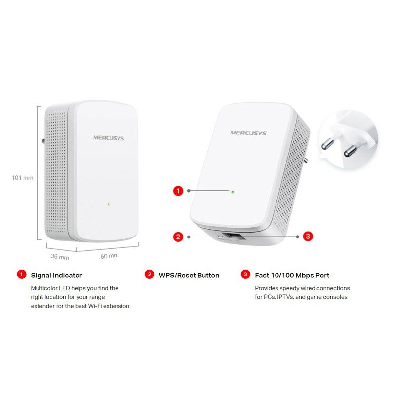 Mercusys ME10 V1.0 AC 300Mbps Universal WiFi Range Extender Ασύρματος Αναμεταδότης Δικτύου