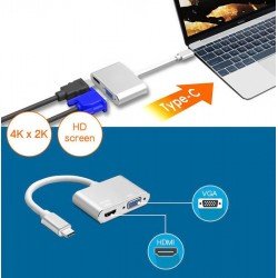 USB 3.1 Type C To Hdmi & Vga 0.1m 4K Silver PTH-041
