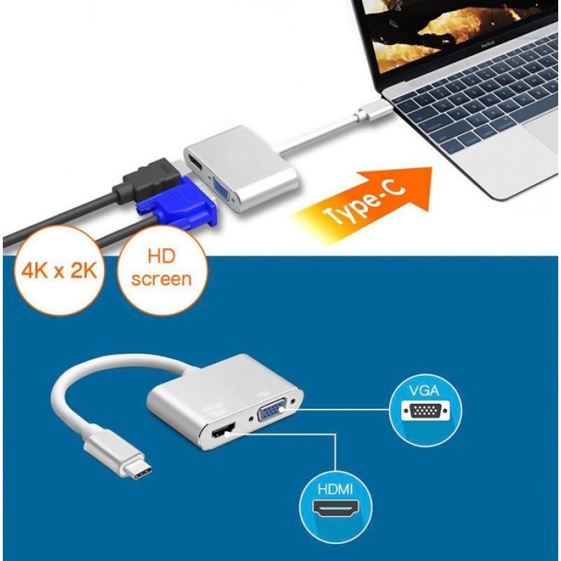 USB 3.1 Type C To Hdmi & Vga 0.1m 4K Silver PTH-041 USB 3.1 Type C To Hdmi & Vga 0.1m 4K Silver PTH-041