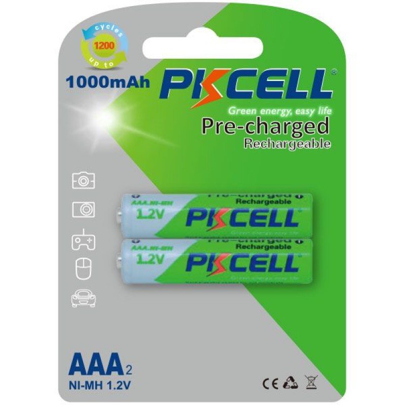Μπαταρίες Επαναφορτιζόμενες Batteries AAA Rechargeable Ni-Mh 2 X 1000mha 1.2 V R03 Pkcell