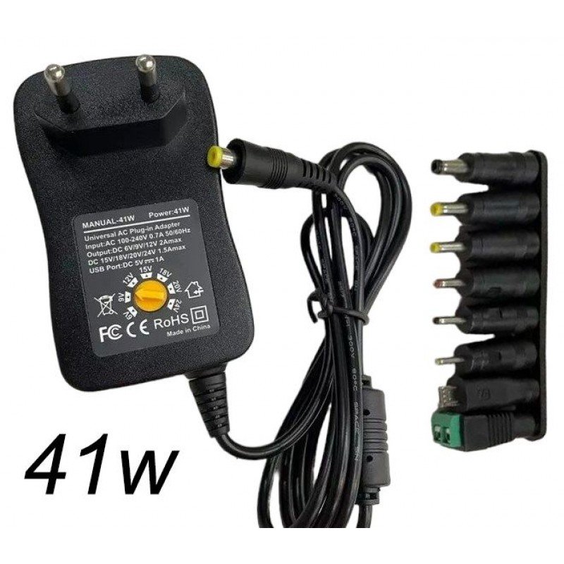 Power Adaptor 6-24V 2A DC 41W Universal Switching 8 Tips & USB 2.1A Τροφοδοτικό
