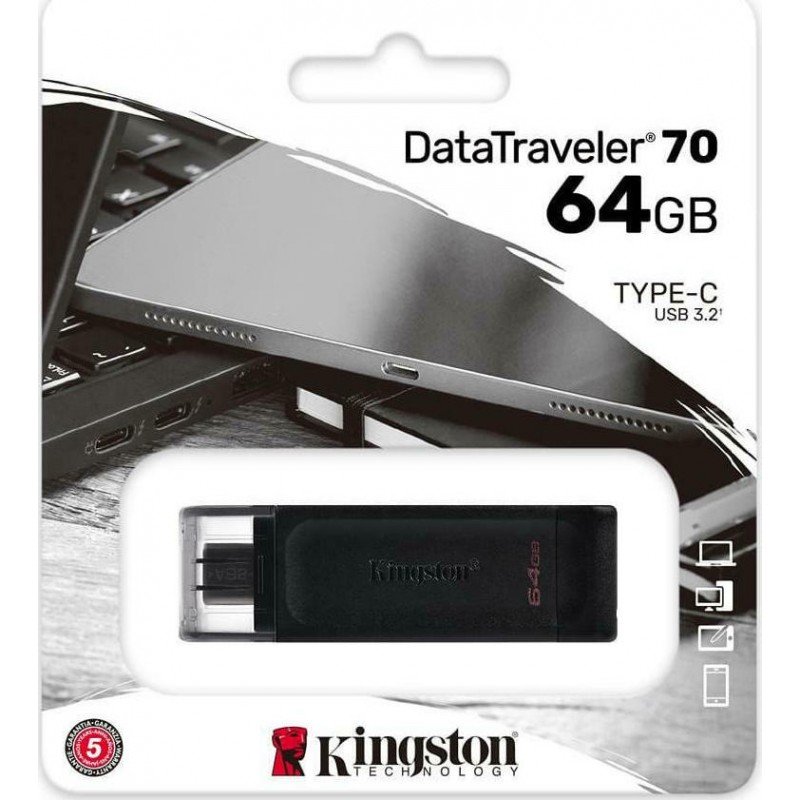 64Gb USB Type C 3.2 Stick Kingston Datatraveler 70 Black DT70/64GB Στικάκι Μαύρο 64Gb USB Type C 3.2 Stick Kingston Datatraveler 70 Black DT70/64GB Στικάκι Μαύρο