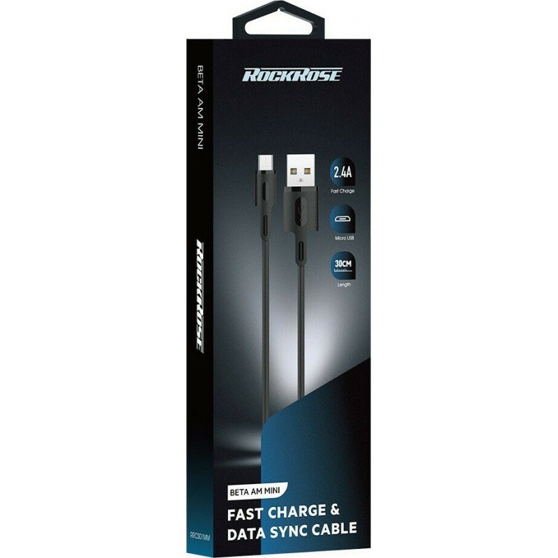 USB A 2.0 Cable Male To USB Micro B 21p Male 0.3m 2.4A Black Rockrose RRCS01MM