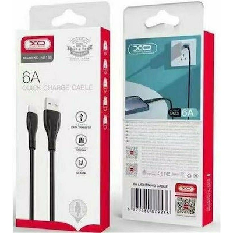 USB 2.0 Cable To Type C 6A Super Fast Charge Black 1m Καλώδιο Σύνδεσης Μαύρο XO-NB185