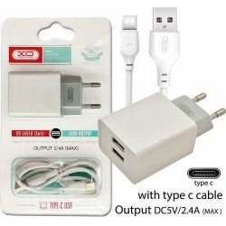Τροφοδοτικό Πρίζας Λευκό Power Charger AC 2 X USB 5V 2.4A Travel Charger & Type C Cable White XO-L65EU Τροφοδοτικό Πρίζας Λευκό Power Charger AC 2 X USB 5V 2.4A Travel Charger & Type C Cable White XO-L65EU