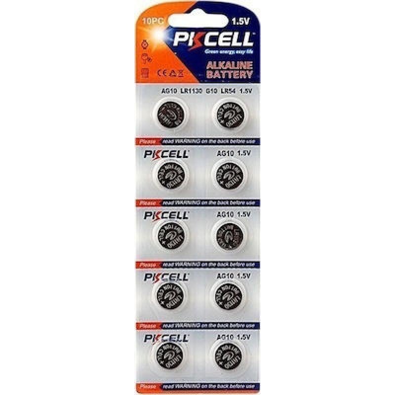 Battery LR54 AG10 L1130 1.5V Pkcell Αλκαλική Μπαταρία (10 pieces)