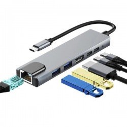 USB 3.0 Type C HUB 6 Port 2 X USB 3.0 & 2 X Type C & Ethernet 10/100 & HDMI Silver 0.15m USB 3.0 Type C HUB 6 Port 2 X USB 3.0 & 2 X Type C & Ethernet 10/100 & HDMI Silver 0.15m