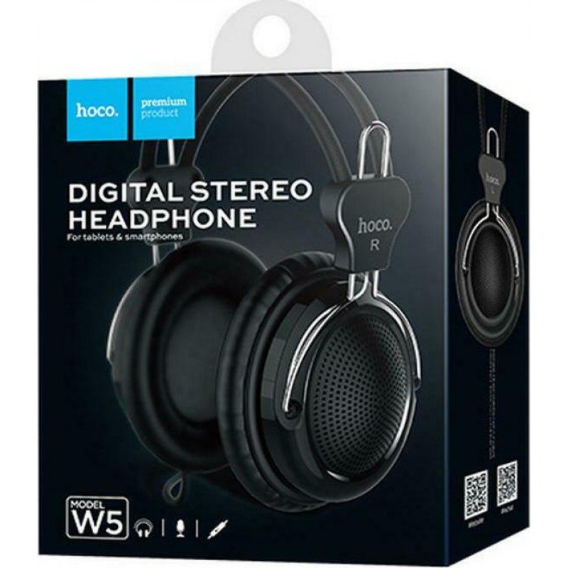 Headphone Stereo 3.5mm & Mic Black Ακουστικά & Μικρόφωνο Hoco W5