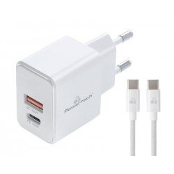 Φορτιστής Πρίζας Quick Power Charger Qualcomm GaN PD+QC 1 x Type C & 1 x USB A 5V-20V 30W White & USB Type C Cable PT-1249 Φορτιστής Πρίζας Quick Power Charger Qualcomm GaN PD+QC 1 x Type C & 1 x USB A 5V-20V 30W White & USB Type C Cable PT-1249
