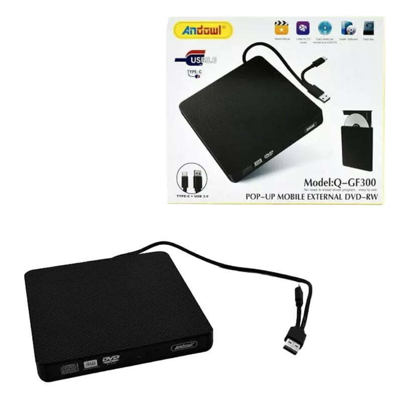 DVD+/-RW Recorder USB 3.0 & Type C Slim External Andowl Q-GF300 Black Εξωτερικός Εγγραφέας