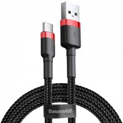 USB A 2.0 Cafule Cable Male To Type C Male Black-Red 3m Fast Charging 2A Καλώδιο Φόρτισης Μαύρο Baseus CATKLF-U09