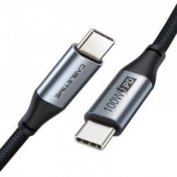 USB Type C Cable Male To Type C Male Black 2m Fast Charging 100W Braided Καλώδιο Φόρτισης Μαύρο Cabletime CMCM100W
