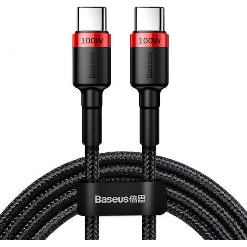 USB Type C To Type C M/M Cable Black/Red 2m QC 3.0 PD 2.0 100W Braided Baseus CATKLF-AL91 Καλώδιο Φόρτισης