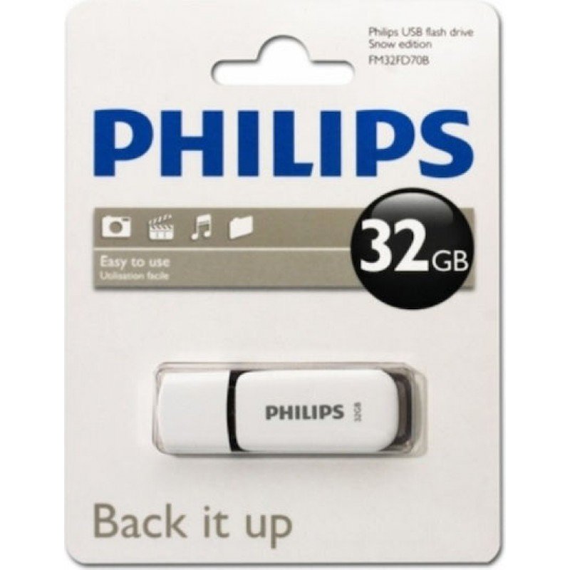 32GB USB 2.0 Stick Flash Drive White Philips Snow FM32FD70B/00 Στικάκι 32GB USB 2.0 Stick Flash Drive White Philips Snow FM32FD70B/00 Στικάκι