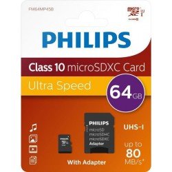 64GB Memory Micro SD Card & Adapter Philips FM64MP45B/00 Class 10 UHS-I Μνήμη 64GB Memory Micro SD Card & Adapter Philips FM64MP45B/00 Class 10 UHS-I Μνήμη