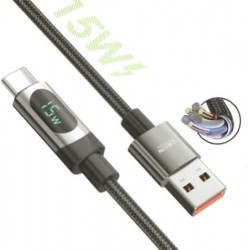 USB 2.0 To Type C 15W 1.2m LED Display Fast Charge Cable Καλώδιο Μαύρο Green Lyca GL69673 USB 2.0 To Type C 15W 1.2m LED Display Fast Charge Cable Καλώδιο Μαύρο Green Lyca GL69673