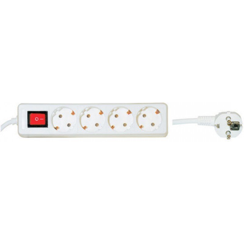 Πολύμπριζο 4 Θέσεων Λευκό Schuko Power Switch 4 Ports 16A 1.5m White HT-GBK04