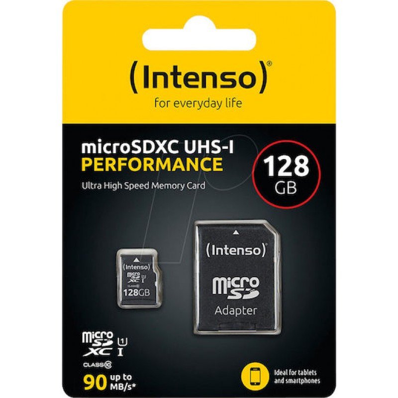 128GB Memory Micro SD Card & Adapter Intenso NSO3424491 Class 10 UHS-I Μνήμη 128GB Memory Micro SD Card & Adapter Intenso NSO3424491 Class 10 UHS-I Μνήμη