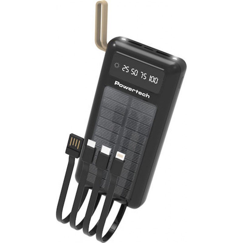 Power Bank Solar Powertech PT-1084 Ηλιακό - Φακός 20000mAh 10.5W Μαύρο
