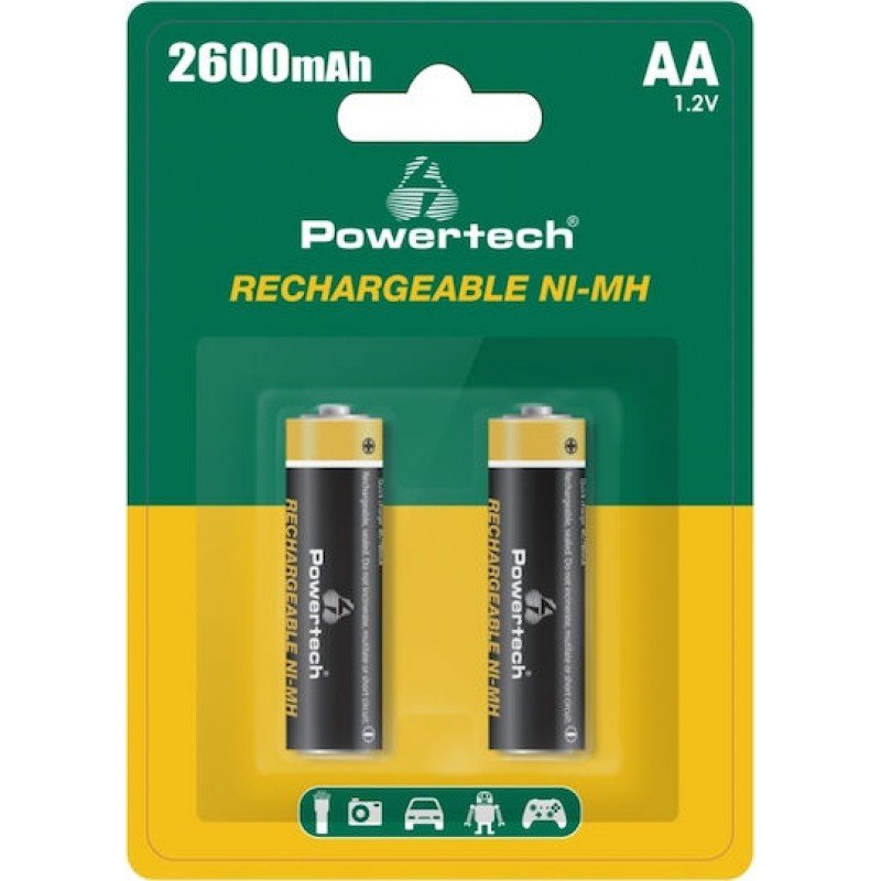 Επαναφορτιζόμενες Μπαταρίες Batteries AA Rechargeable Ni-MH 2X 2600mah 1.2 V Powertech PT-1404 Επαναφορτιζόμενες Μπαταρίες Batteries AA Rechargeable Ni-MH 2X 2600mah 1.2 V Powertech PT-1404