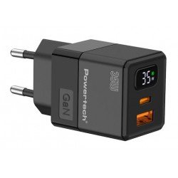 Φορτιστής Πρίζας Quick Power Charger GaN PD+QC USB Type C & USB A 5V-12V 35W Led Black 1499