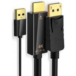 HDMI 2.0v To DisplayPort 4K Ultra HD 1.8m & USB Καλώδιο Μαύρο Επίχρυσο Powertech PTH-104