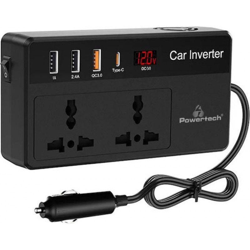 Car Charger 12V DC To 220V AC Inverter Adapter & USB/USB-C 200W PTL-023 Τροφοδοτικό Αναπτήρα