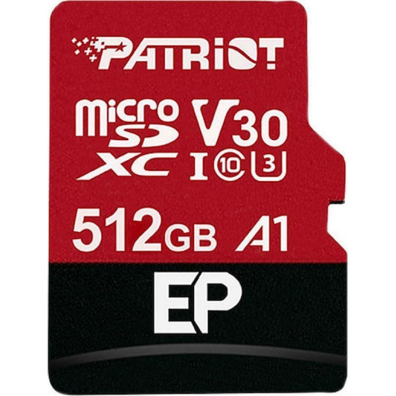 512Gb Memory Micro SD Card & Adapter Patriot EP 512GB Class 10 U3 V30 A1 UHS-I Μνήμη