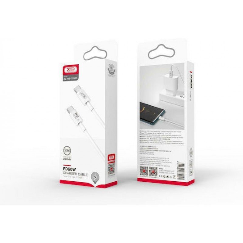 USB Type C Cable Male To Type C Male PD 60W White 1m XO NBQ190B