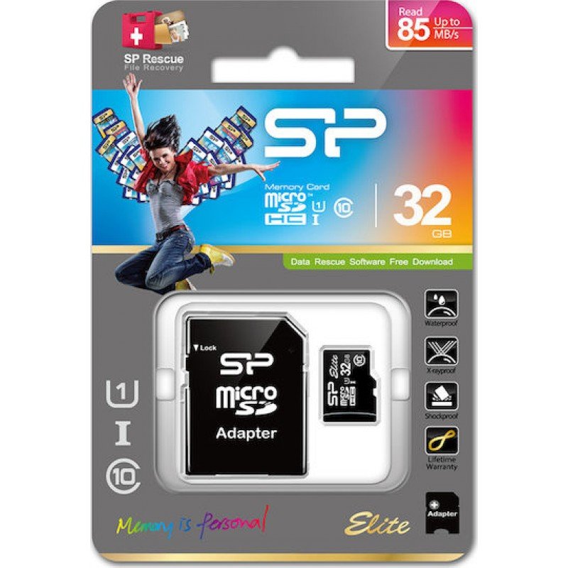 32Gb Memory Micro SD Card & Adapter SD UHS-1 Silicon Power SP032GBSTHBU1V10SP Class 10 Κάρτα Μνήμης