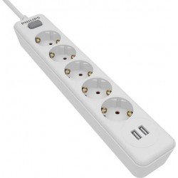 Πολύμπριζο 5 Θέσεων Μαύρο Schuko Power Switch 5 Ports On/Off 16A 1.5m ΅White Philips SPN3052WA-39 Πολύμπριζο 5 Θέσεων Μαύρο Schuko Power Switch 5 Ports On/Off 16A 1.5m ΅White Philips SPN3052WA-39