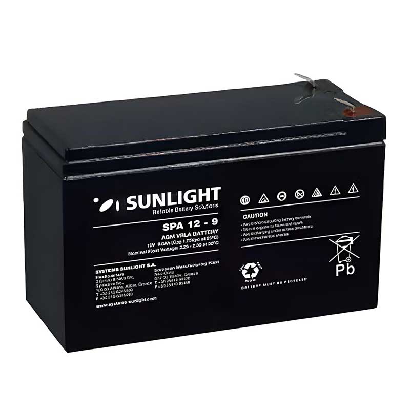 Sunlight  SP12-9 Lead Battery Pack UPS 12V 9Ah Μπαταρία Μολύβδου Επαναφορτιζόμενη