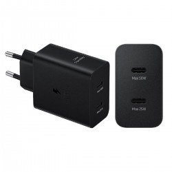Φορτιστής Πρίζας Quick Power Charger GaN PD+QC 2 x USB Type C 5V-12V 50W Black T5020NBEGGB