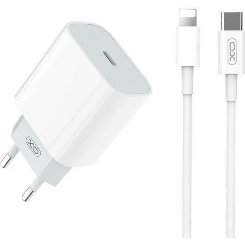 Φορτιστής Πρίζας 20W PD+QC USB-C & Type C To Lightning Cable Λευκός XO L77