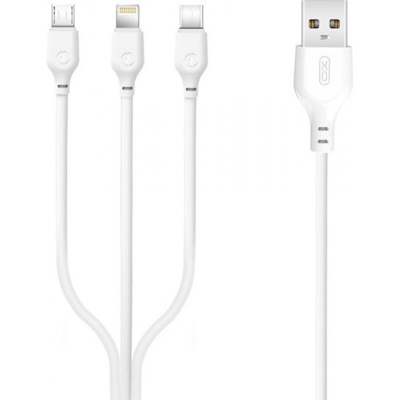Charging Cable USB A 2.0 Male Type C/Micro USB/Lightning White 1m XO-NB103