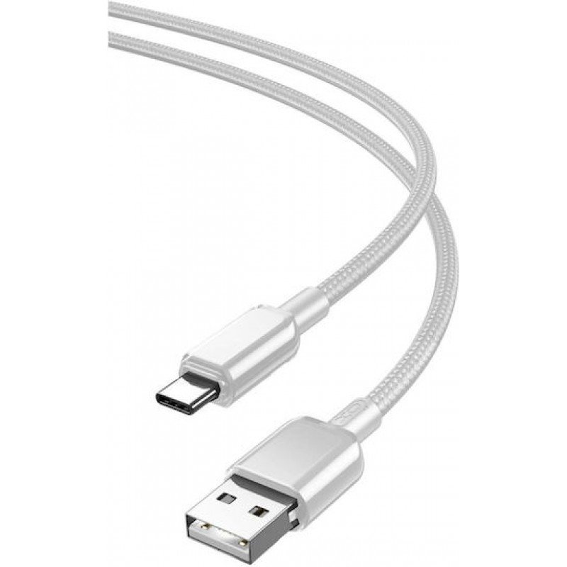 USB A 2.0 Cable Male To Type C 5A PVC Shiny Cororfull Braided White 1m XO NB249 Καλώδιο Φόρτισης