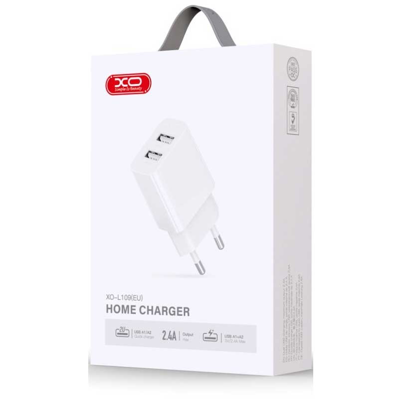 Τροφοδοτικό Πρίζας Λευκό Power Charger AC 2 X USB 5V 2.4A Travel Charger & Type C Cable White XO-L109EU