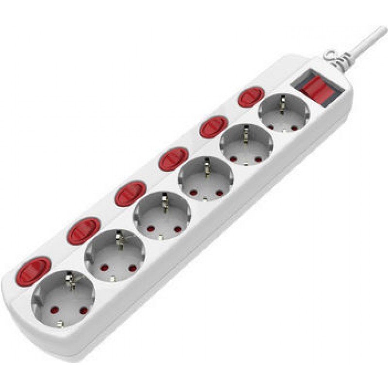 Πολύμπριζο 6 Θέσεων Λευκό & Επιλογή Διακόπτη Schuko Power Switch 6 Ports 16A 1.5m White XX-G-6K6-21