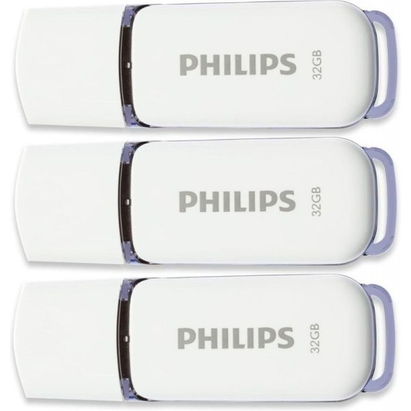 32GB USB 2.0 Stick Flash Drive White Philips Snow FM32FD70B/00 Στικάκι (3 Pack)