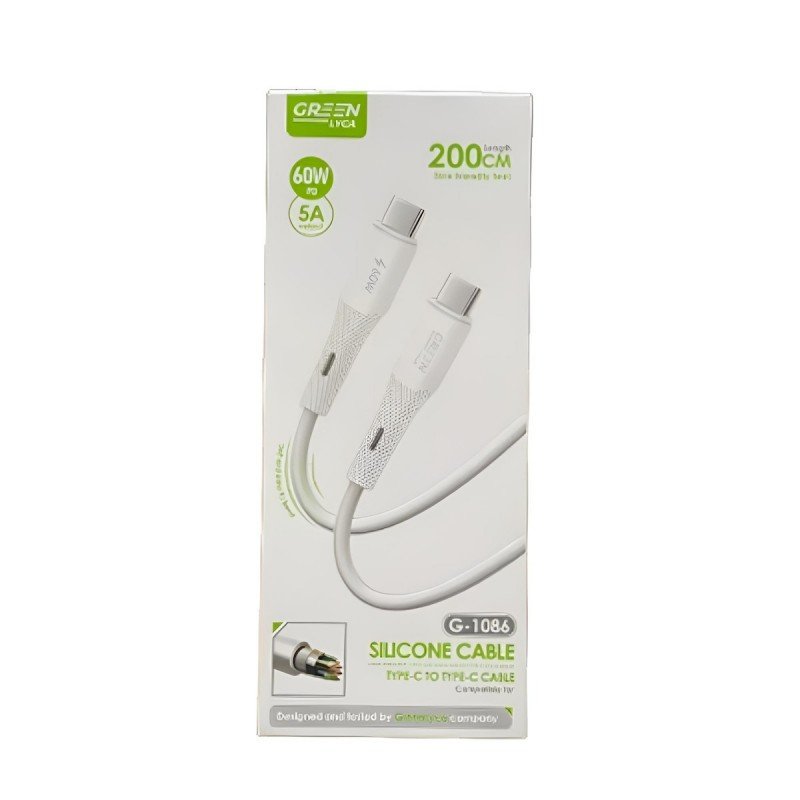 USB Type C Cable Male To Type C Male PD 60W Black-Gray 2m Green Lyca G-1108