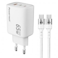 Φορτιστής Πρίζας Quick Power Charger GaN3 PD+QC 2 x USB Type C 5V-12V 65W & Type C Cable White 1415 Φορτιστής Πρίζας Quick Power Charger GaN3 PD+QC 2 x USB Type C 5V-12V 65W & Type C Cable White 1415