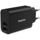 Wall Charger Double Port In Type-C & USB 17W Τροφοδοτικό Πρίζας Μαύρο Philips DLP2620-12