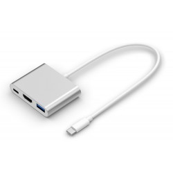 POWERTECH CAB-UC004 USB 3.1 TYPE C MALE TO HDMI-USB 3.0-TYPE C FEMALE 3 IN ONE CONVERTER SILVER-WHITE 0.20m ΜΕΤΑΤΡΟΠΕΑΣ 