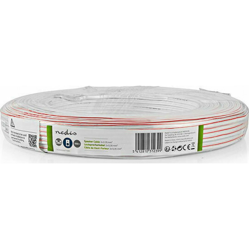 Sound Cable White 100m 2 X 0.35 mm Καλώδιο Ηχείων Λευκό Nedis CAGW0350WT1000